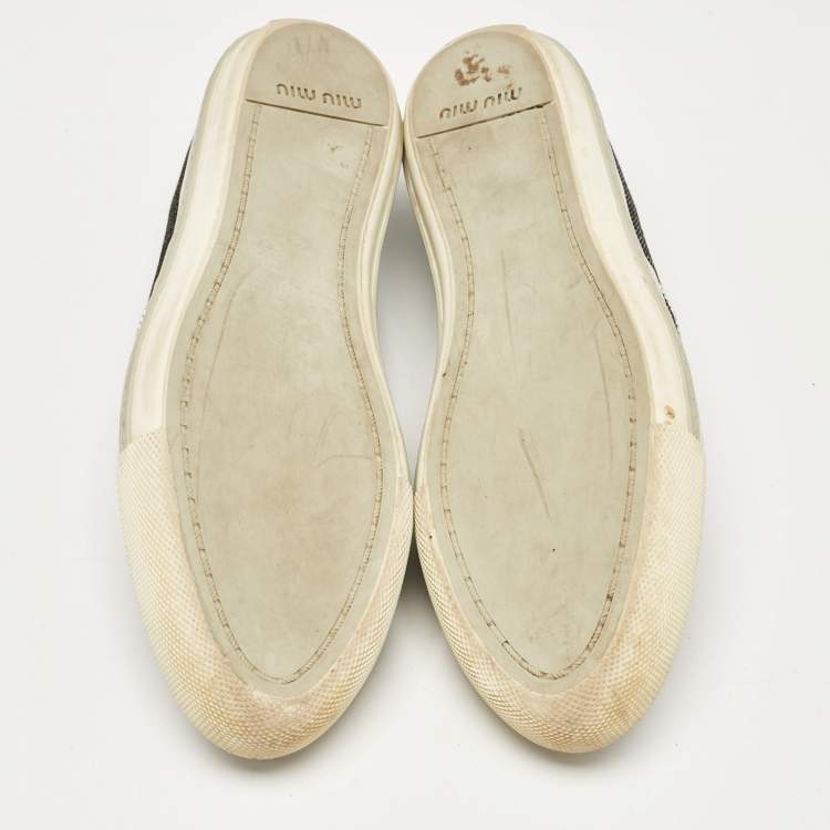 Pre Owned Miu Miu Grey Denim Slip On Sneakers Size 38.5