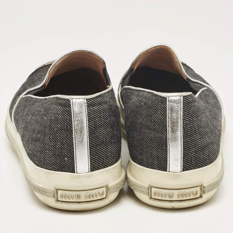 Pre Owned Miu Miu Grey Denim Slip On Sneakers Size 38.5