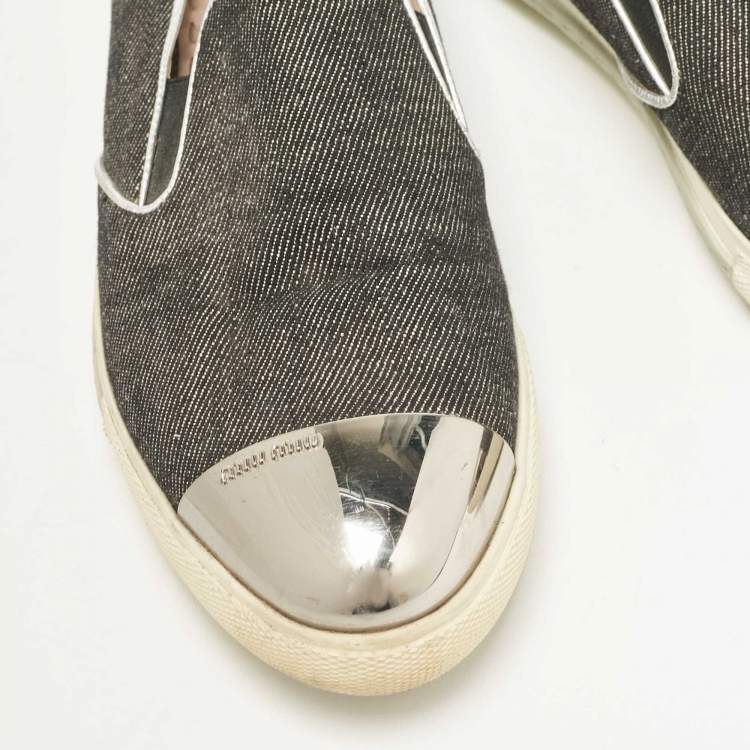 Pre Owned Miu Miu Grey Denim Slip On Sneakers Size 38.5