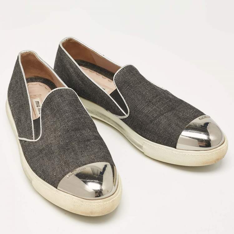 Pre Owned Miu Miu Grey Denim Slip On Sneakers Size 38.5