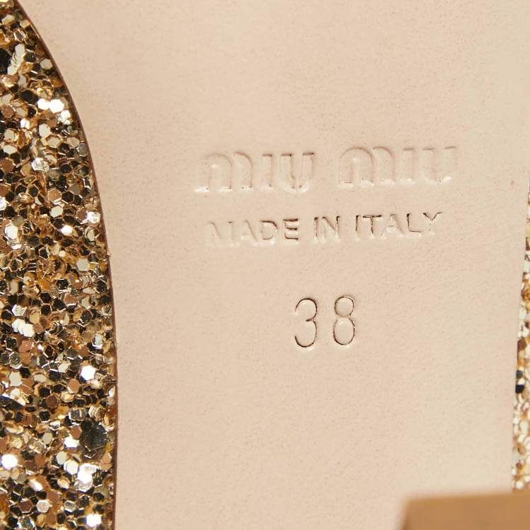 Pre Owned Miu Miu Gold Glitter Crystal Embellished Pointed Toe Pumps  Size 38