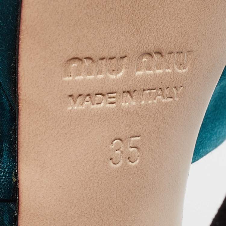 Pre Owned Miu Miu Black/Green Satin and Suede Ankle Strap Sandals Size 35