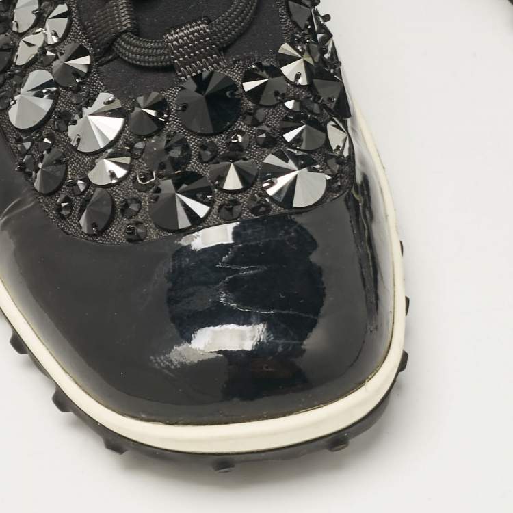 Pre Owned Miu Miu Black Fabric and Patent Lace Up Sneakers Size 38.5