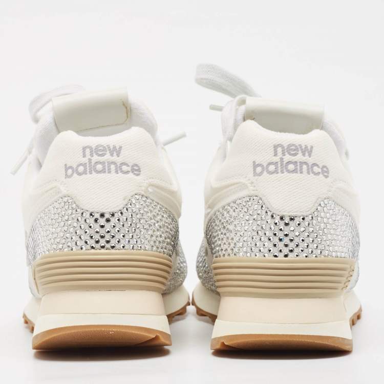 Pre Owned Miu Miu x New Balance 574 White Suede and Denim Sneakers Size 37