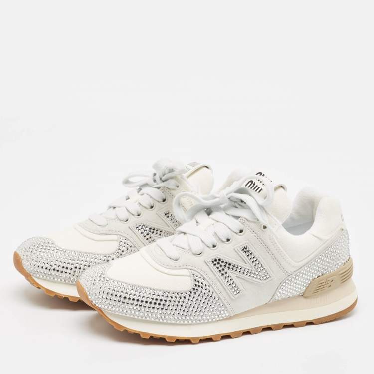 Miu Miu x New Balance 574 White Suede and Denim Sneakers Size 37 Miu Miu TLC