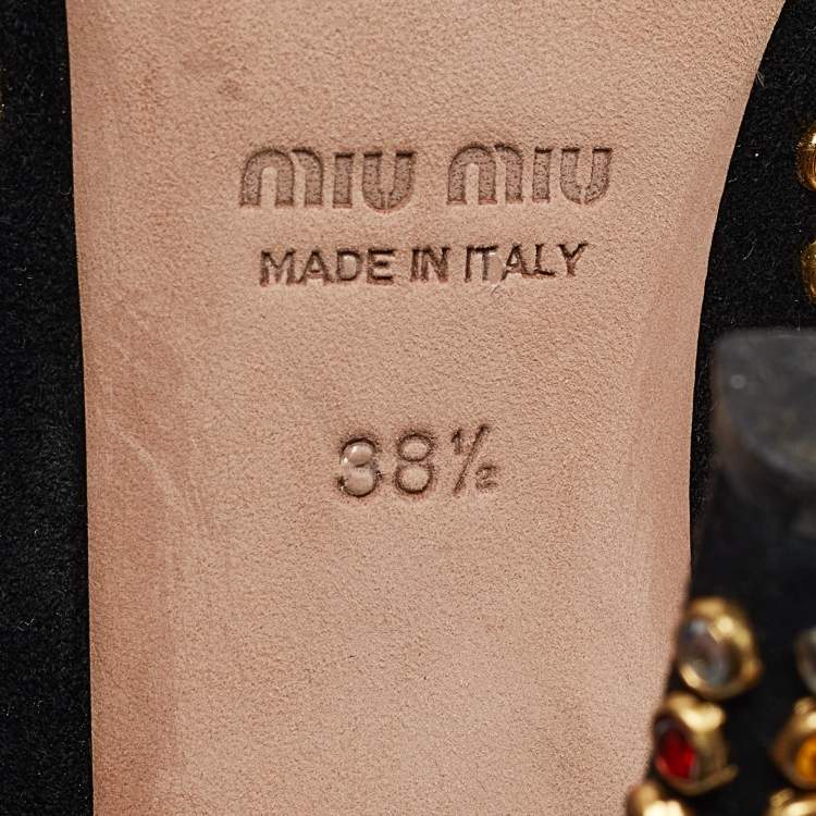 Pre Owned Miu Miu Black Suede Crystals Embellished Pumps Size 38.5
