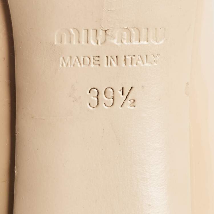 Pre Owned Miu Miu Beige Patent Leather Peep Toe Pumps Size 39.5