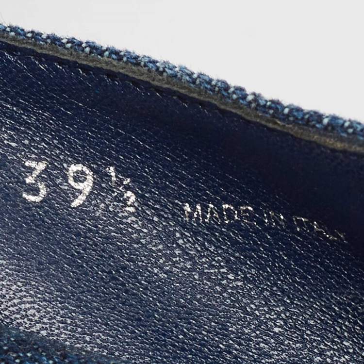Pre Owned Miu Miu Blue Denim Crystal Embellished Platform Espadrille Flats Size 39.5