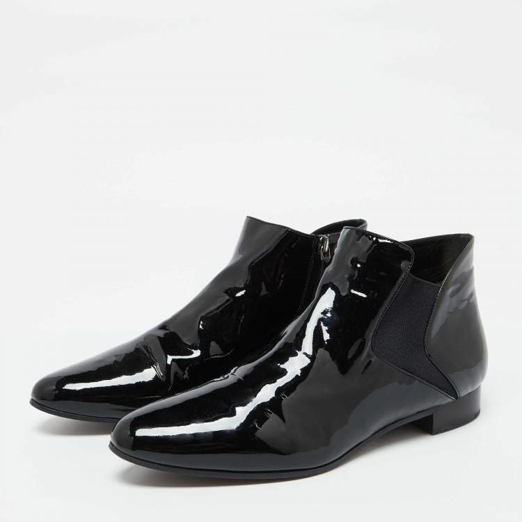 Pre Owned Miu Miu Black Patent Leather Ankle Length Boots Size 41.5