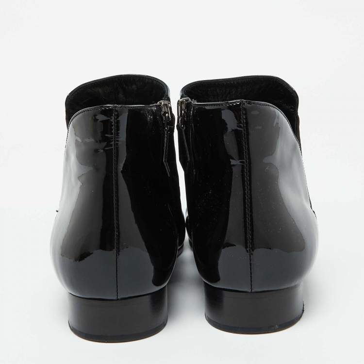Pre Owned Miu Miu Black Patent Leather Ankle Length Boots Size 41.5