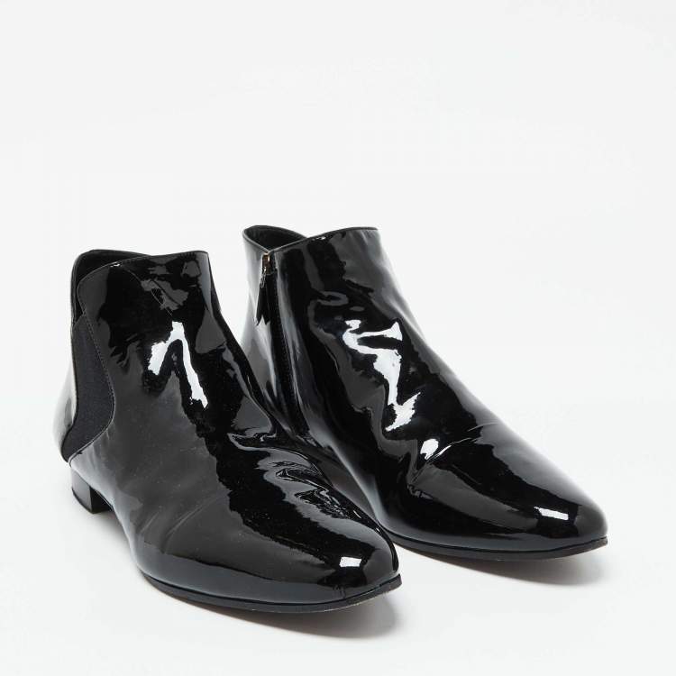 Pre Owned Miu Miu Black Patent Leather Ankle Length Boots Size 41.5