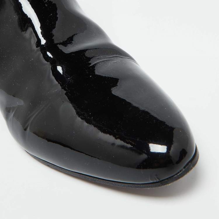 Pre Owned Miu Miu Black Patent Leather Ankle Length Boots Size 41.5