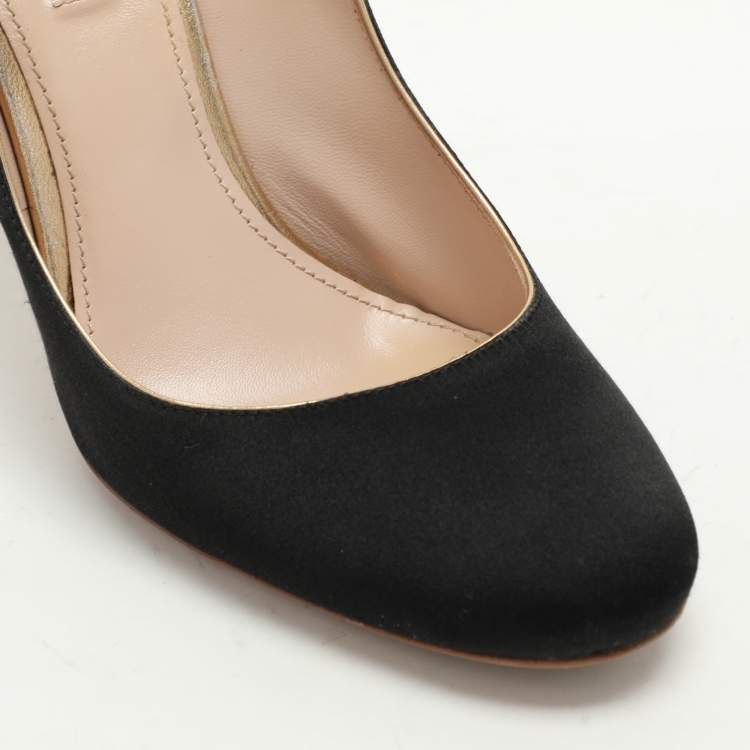 Pre Owned Miu Miu Black/Gold Satin and Leather Mary Jane Pumps Size 40