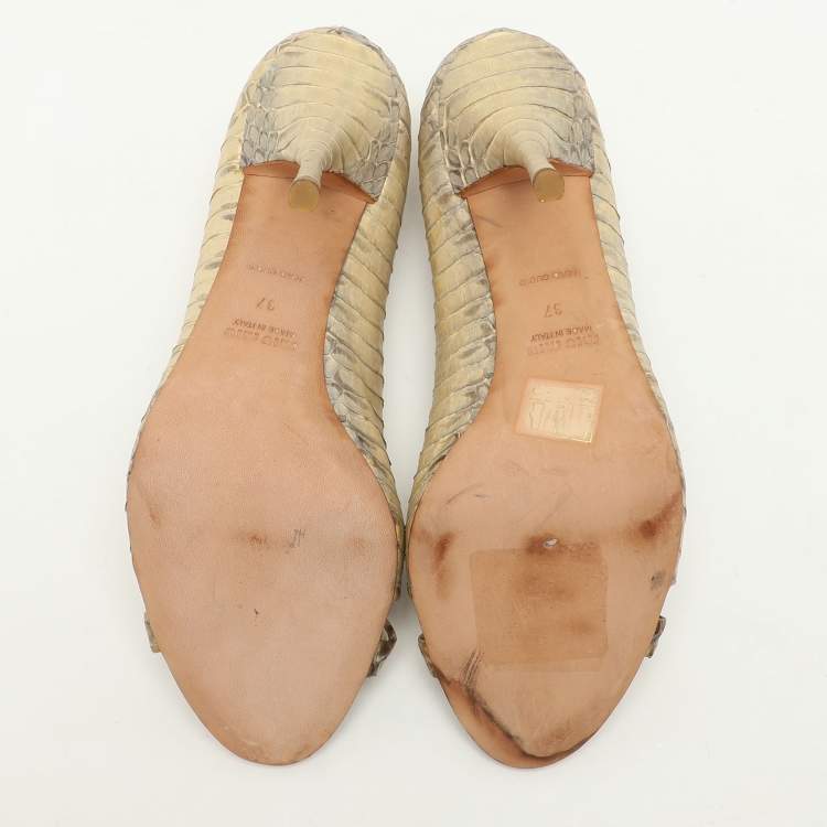 Pre Owned Miu Miu Multicolor Snakeskin Leather Peep Toe Pumps Size 37