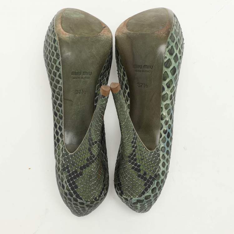 Pre Owned Miu Miu Green Python Platform Pumps Size 37.5