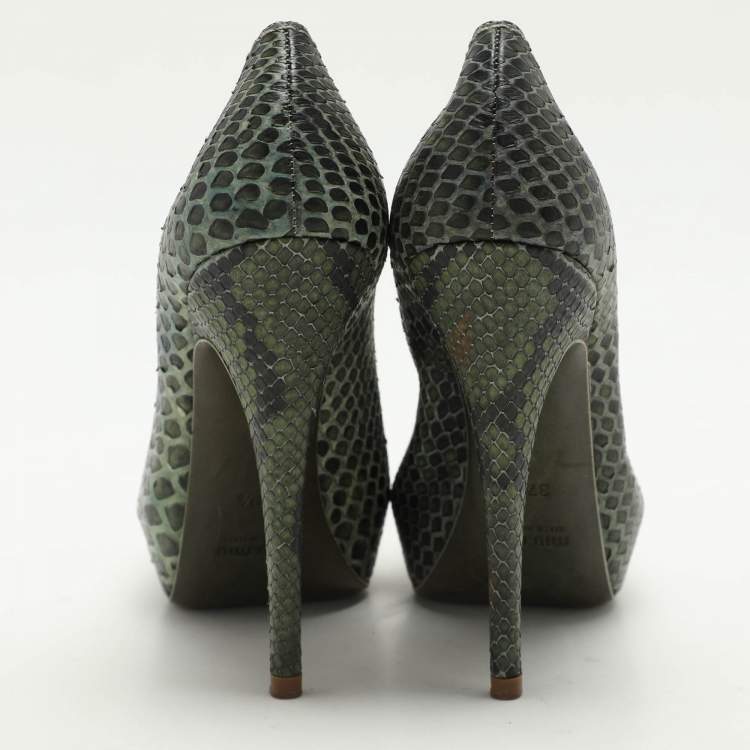 Pre Owned Miu Miu Green Python Platform Pumps Size 37.5