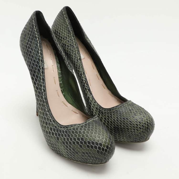 Pre Owned Miu Miu Green Python Platform Pumps Size 37.5