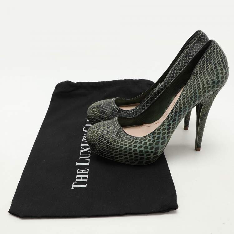Pre Owned Miu Miu Green Python Platform Pumps Size 37.5