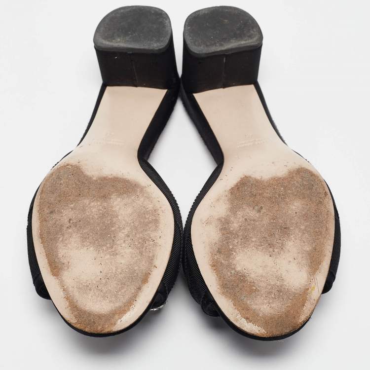 Pre Owned Miu Miu Black Satin and Knotted Fabric Crystal Embellished Slide Sandals Size 41