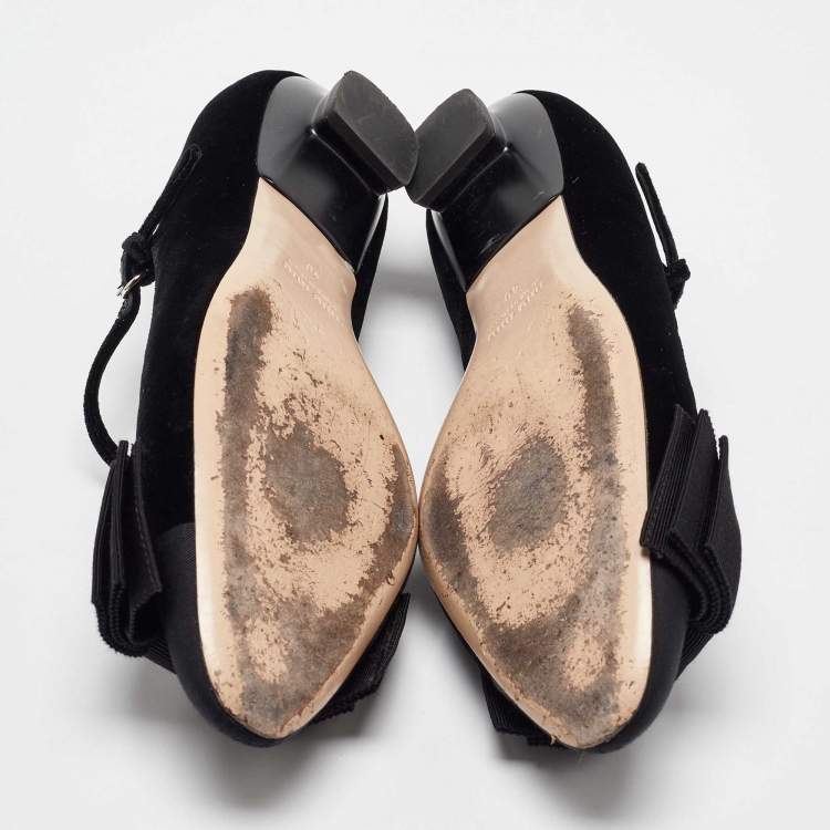 Pre Owned Miu Miu Black Velvet and Fabric Bow Mary Jane Ballet Flats Size 40