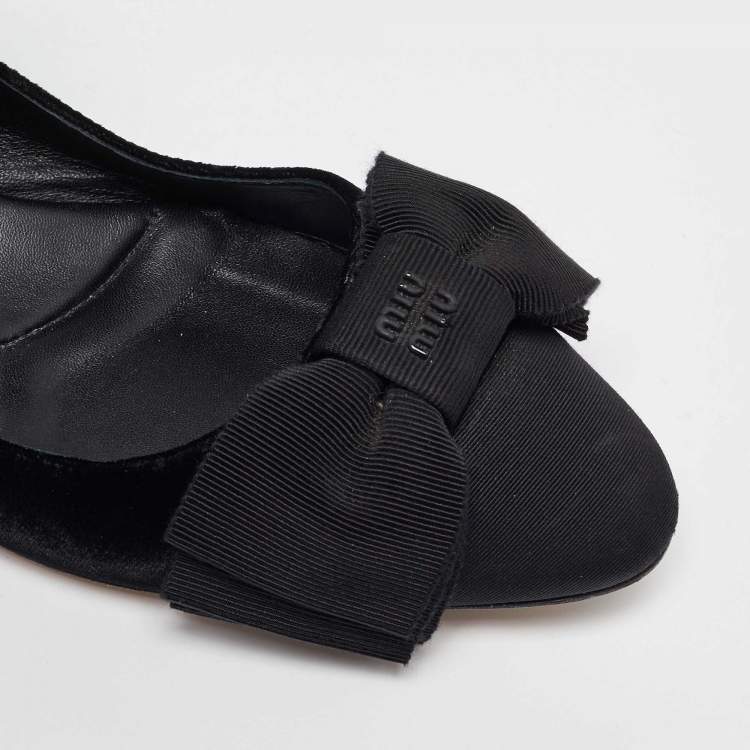 Pre Owned Miu Miu Black Velvet and Fabric Bow Mary Jane Ballet Flats Size 40