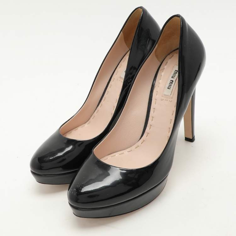 Pre Owned Miu Miu Black Patent Leather Platform Pumps Size 40