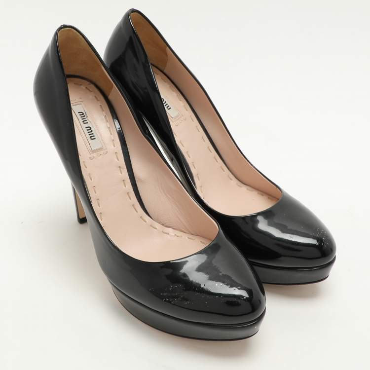 Pre Owned Miu Miu Black Patent Leather Platform Pumps Size 40