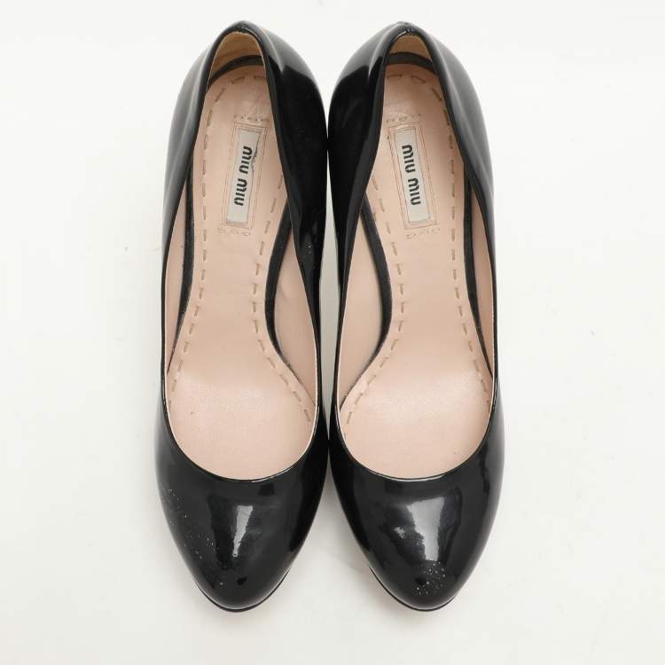 Pre Owned Miu Miu Black Patent Leather Platform Pumps Size 40