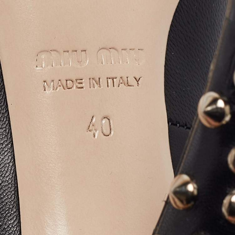 Pre Owned Miu Miu Black Leather Studded Ankle Strap Pumps Size 40