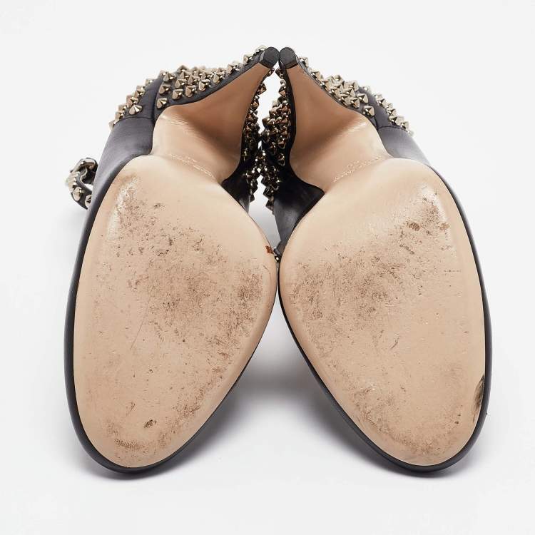 Pre Owned Miu Miu Black Leather Studded Ankle Strap Pumps Size 40