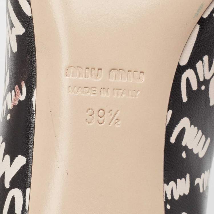 Pre Owned Miu Miu Black/White Leather Logo Print Pumps Size 39.5