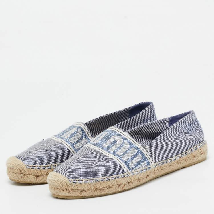 Pre Owned Miu Miu Blue Denim Logo Espadrille Flats Size 38