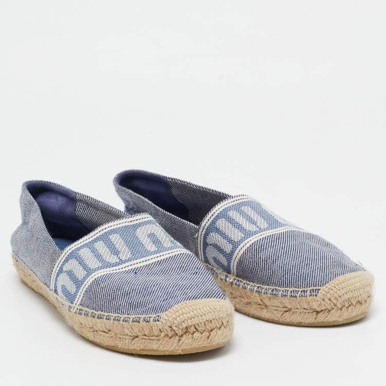 Pre Owned Miu Miu Blue Denim Logo Espadrille Flats Size 38