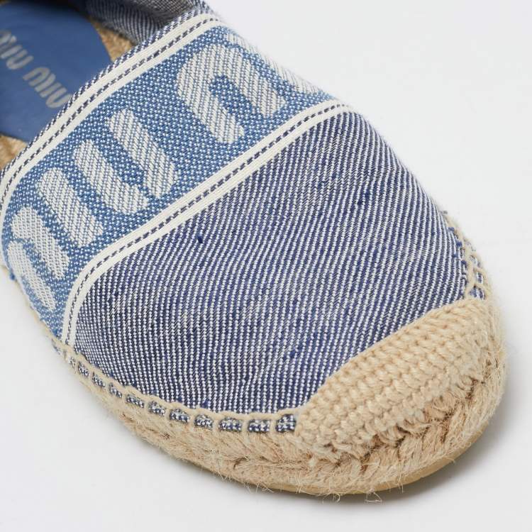 Pre Owned Miu Miu Blue Denim Logo Espadrille Flats Size 38