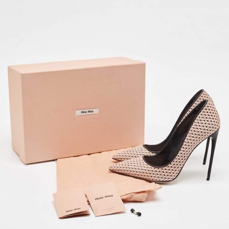 Pre Owned Miu Miu Beige Leather and Mesh Pointed Toe Pumps Size 38.5