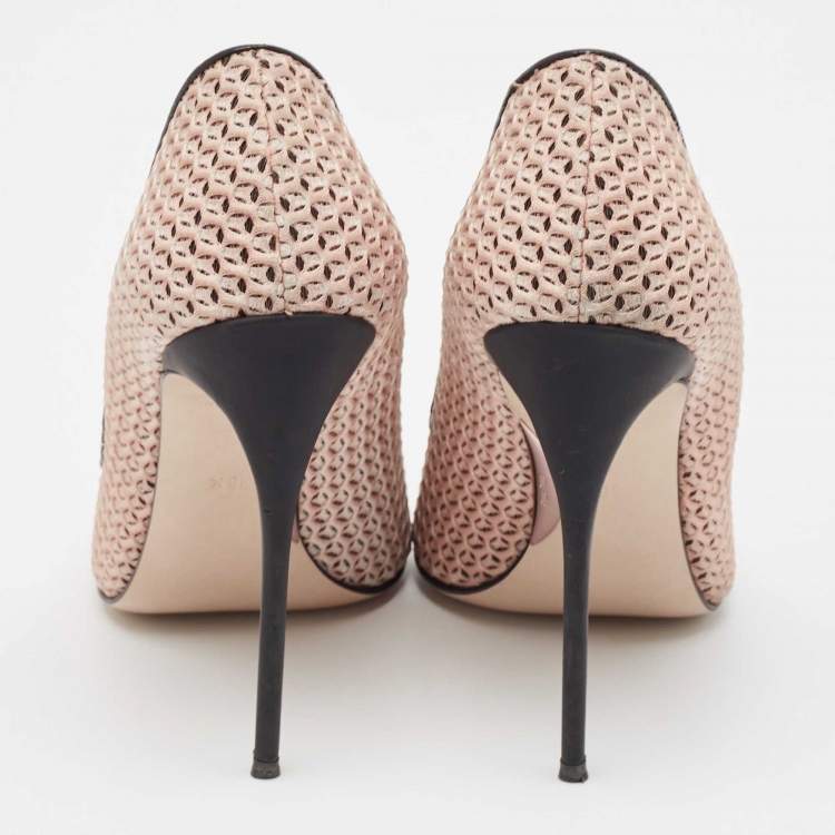 Pre Owned Miu Miu Beige Leather and Mesh Pointed Toe Pumps Size 38.5