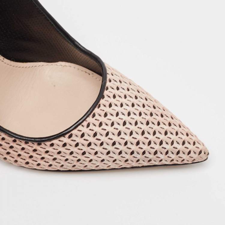 Pre Owned Miu Miu Beige Leather and Mesh Pointed Toe Pumps Size 38.5