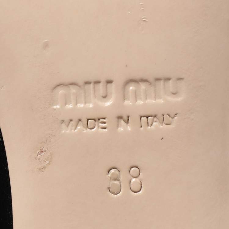 Pre Owned Miu Miu Black Patent Leather Crystal Embellished Block Heel Pumps Size 38