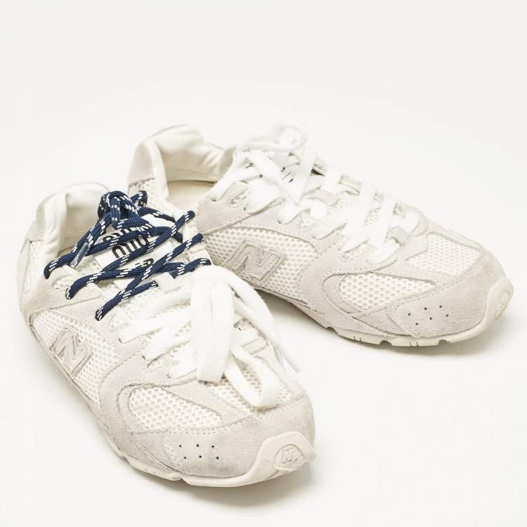 Pre Owned Miu Miu X New Balance White/Grey Mesh and Suede 530 SL Low Top Sneakers Size 38