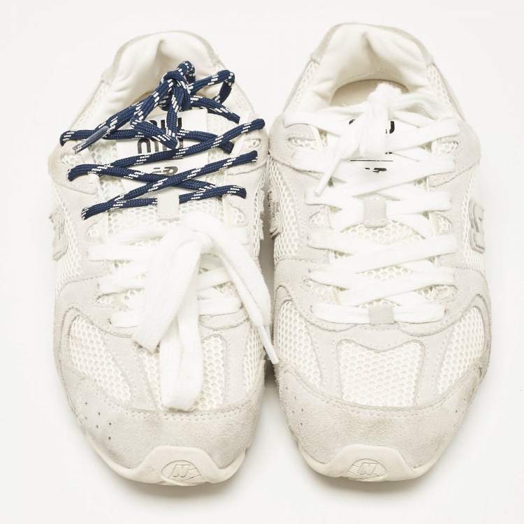 Pre Owned Miu Miu X New Balance White/Grey Mesh and Suede 530 SL Low Top Sneakers Size 38
