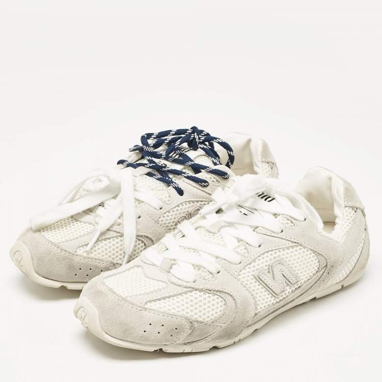 Pre Owned Miu Miu X New Balance White/Grey Mesh and Suede 530 SL Low Top Sneakers Size 38