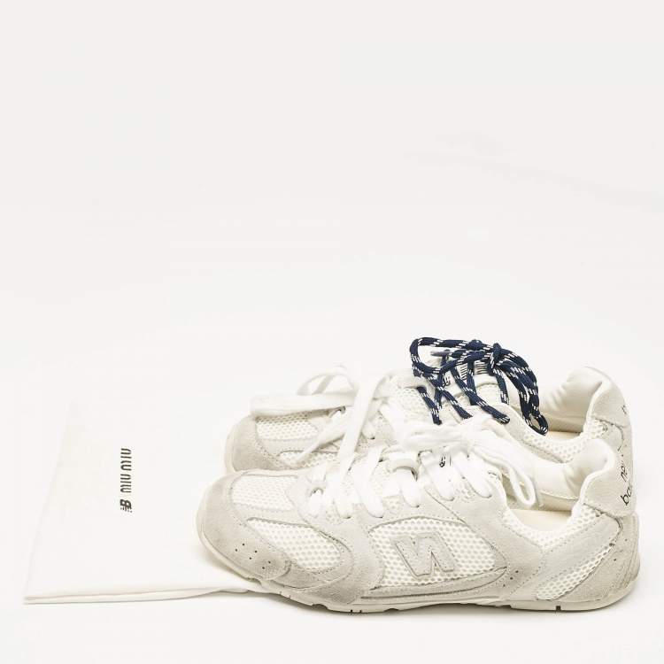 Pre Owned Miu Miu X New Balance White/Grey Mesh and Suede 530 SL Low Top Sneakers Size 38