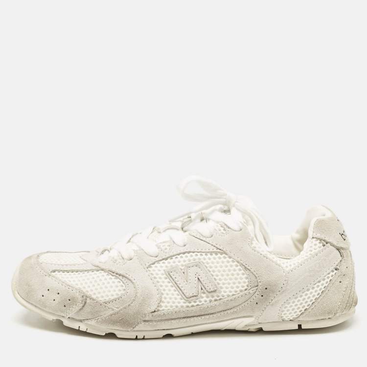 Pre Owned Miu Miu X New Balance White/Grey Mesh and Suede 530 SL Low Top Sneakers Size 38