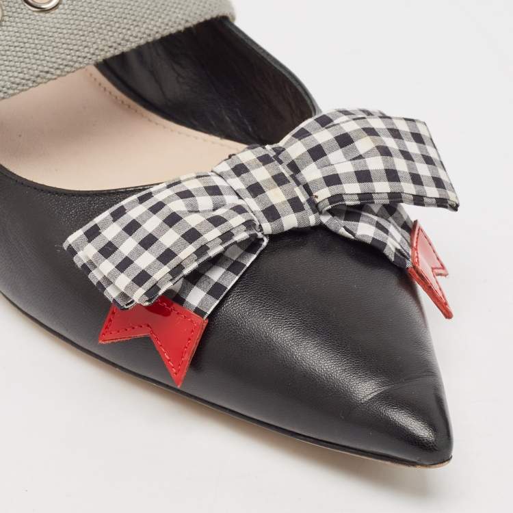 Pre Owned Miu Miu Black Leather Bow Buckle Ballet Flats Size 42