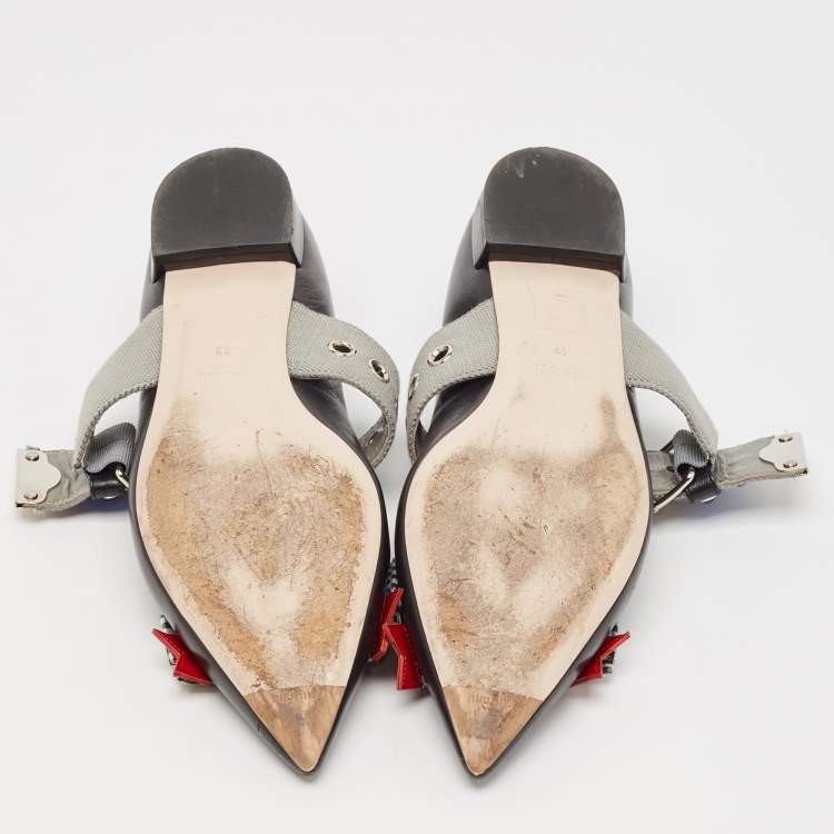 Pre Owned Miu Miu Black Leather Bow Buckle Ballet Flats Size 42