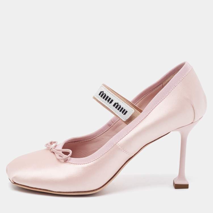 Miu Miu Pink Satin Logo Band Ballerina Pumps Size 37 Miu Miu