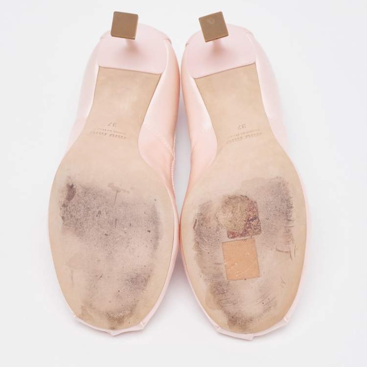 Pre Owned Miu Miu Pink Satin Logo Band Ballerina Pumps Size 37