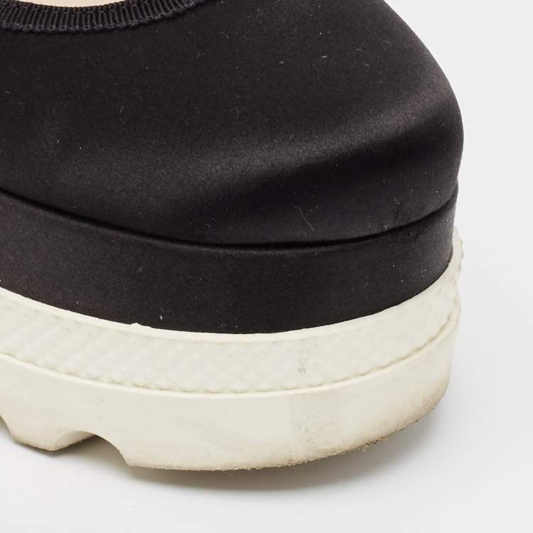 Pre Owned Miu Miu Black Satin Mary Jane Platform Sneakers Size 36