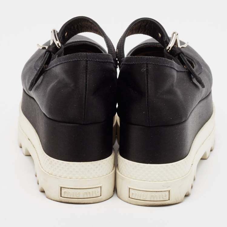 Pre Owned Miu Miu Black Satin Mary Jane Platform Sneakers Size 36
