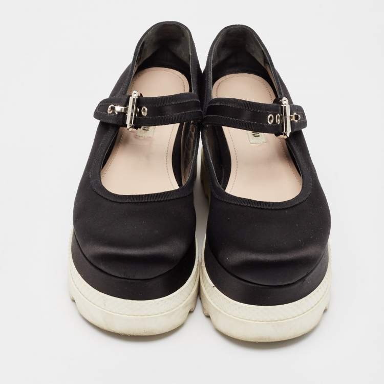 Pre Owned Miu Miu Black Satin Mary Jane Platform Sneakers Size 36